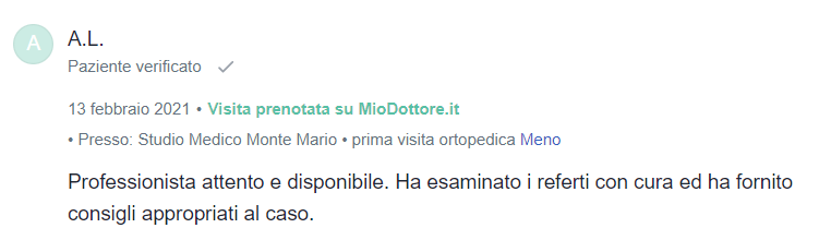 recensione paziente mioDottore A.L.