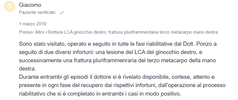 recensione paziente mioDottore Giacomo