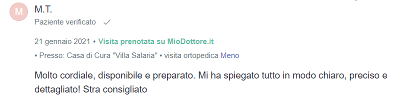 recensione paziente mioDottore M.T.