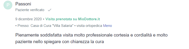recensione paziente mioDottore Passoni