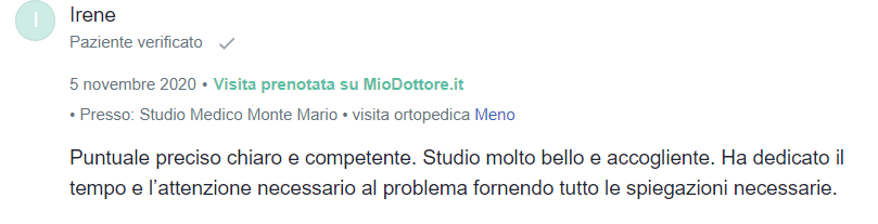 recensione paziente mioDottore Irene
