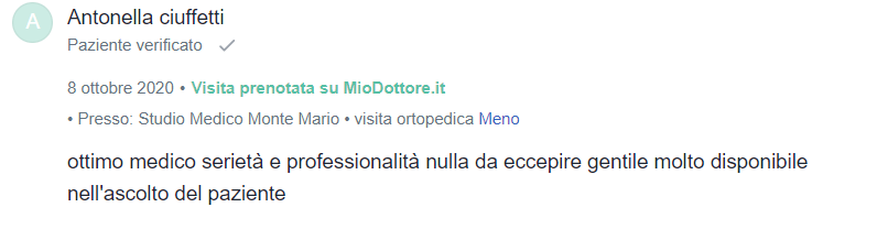 recensione paziente mioDottore Antonella ciuffetti