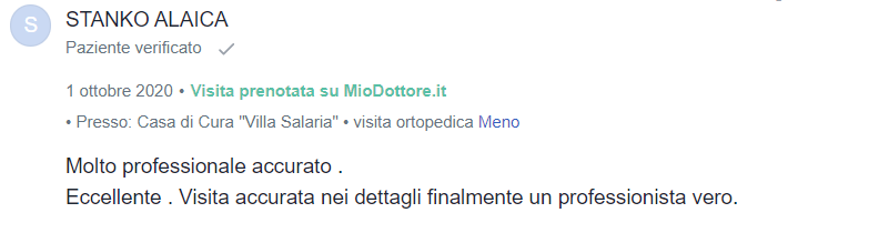 recensione paziente mioDottore Stanko Alaica